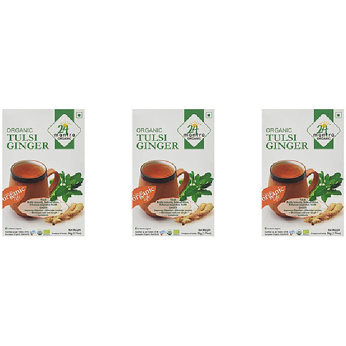 Pack of 3 - 24 Mantra Organic Tulsi Ginger - 1 Lb (454 Gm)