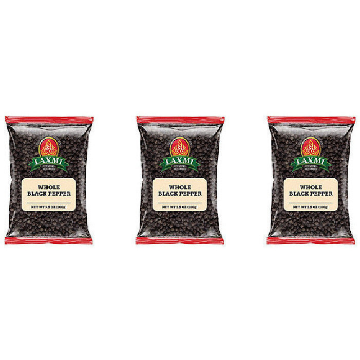 Pack of 3 - Laxmi Black Pepper Whole - 100 Gm (3.5 Oz)