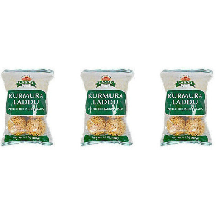 Pack of 3 - Laxmi Kurmura Laddu Puffed Rice Jaggery Balls - 100 Gm (3.5 Oz)