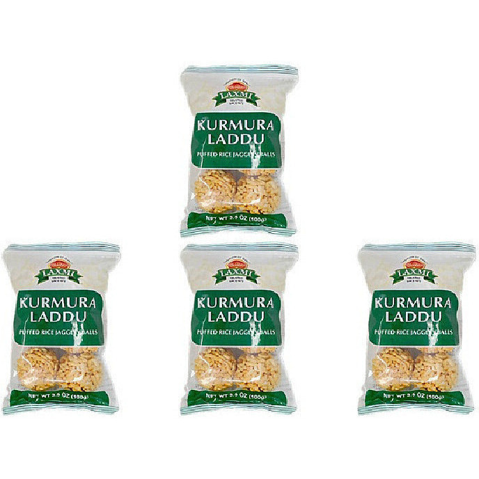 Pack of 4 - Laxmi Kurmura Laddu Puffed Rice Jaggery Balls - 100 Gm (3.5 Oz)