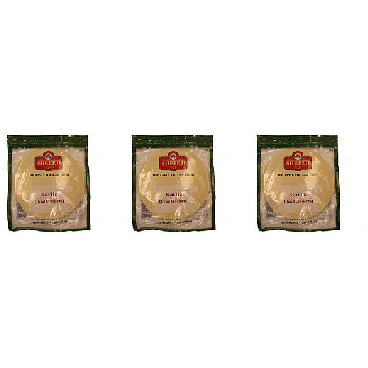 Pack of 3 - Shreeji Garlic Urad Crackers Papad - 200 Gm (7.05 Oz)