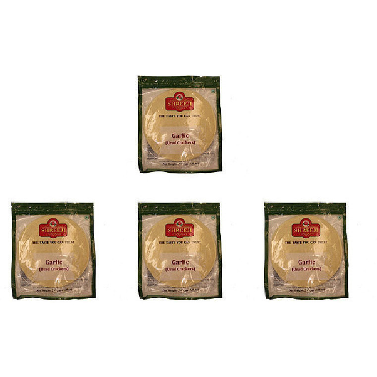 Pack of 4 - Shreeji Garlic Urad Crackers Papad - 200 Gm (7.05 Oz)