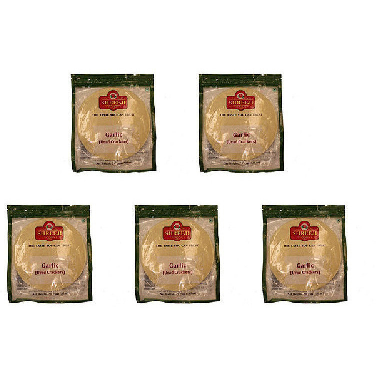 Pack of 5 - Shreeji Garlic Urad Crackers Papad - 200 Gm (7.05 Oz)