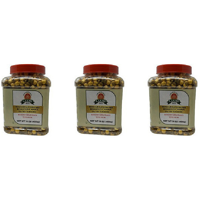 Pack of 3 - Laxmi Mahabaleshwari Roasted Chana Salted Turmeric With Husk - 400 Gm (14 Oz)