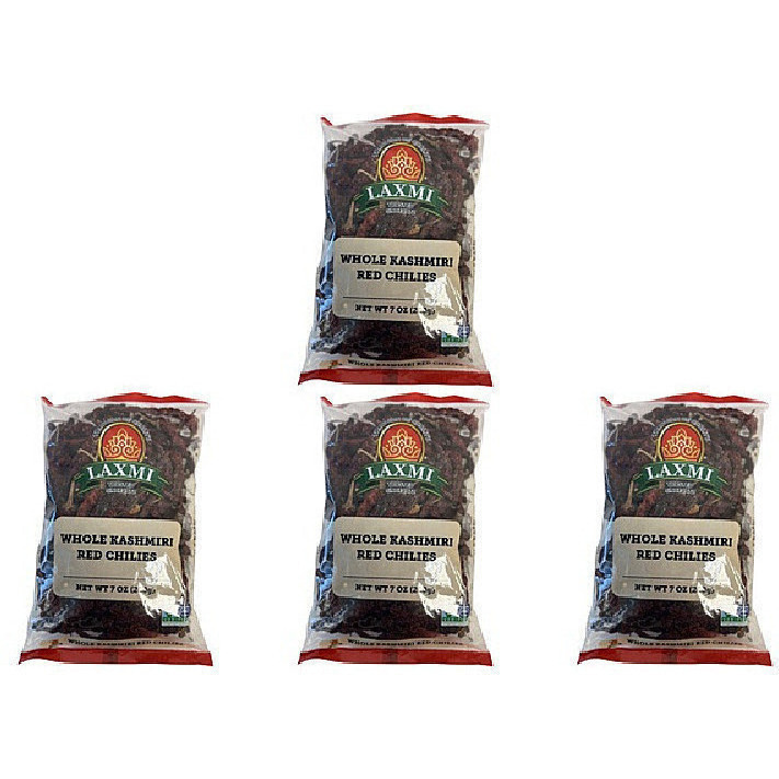 Pack of 4 - Laxmi Whole Kashmiri Red Chilies - 7 Oz (200 Gm)