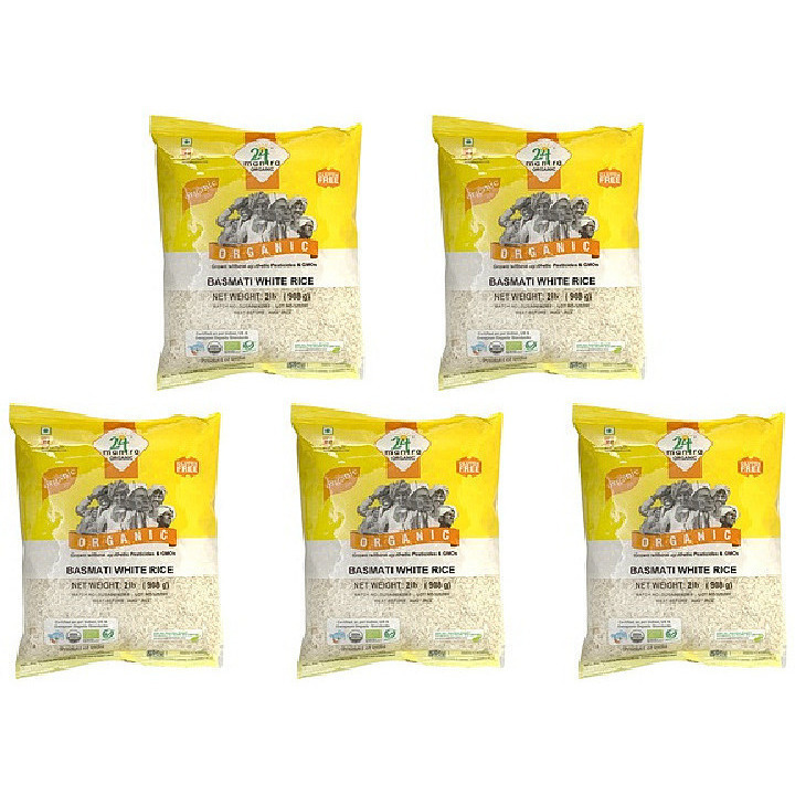 Pack of 5 - 24 Mantra Organic Basmati White Rice - 2 Lb (908 Gm)