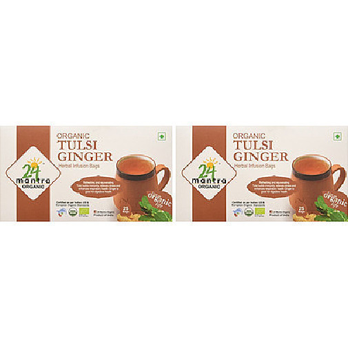 Pack of 2 - 24 Mantra Organic Tulsi Ginger Tea 25 Bags - 37.5 Gm (1.3 Oz) [50% Off]