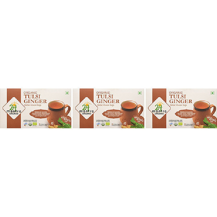 Pack of 3 - 24 Mantra Organic Tulsi Ginger Tea 25 Bags - 37.5 Gm (1.3 Oz)