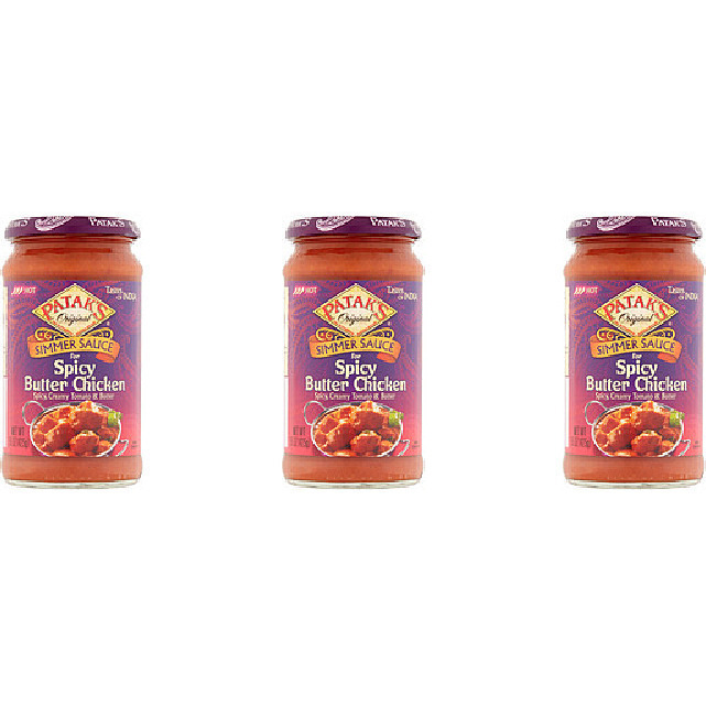 Pack of 3 - Patak's Spicy Butter Chicken Curry Sauce Hot - 15 Oz (425 Gm)