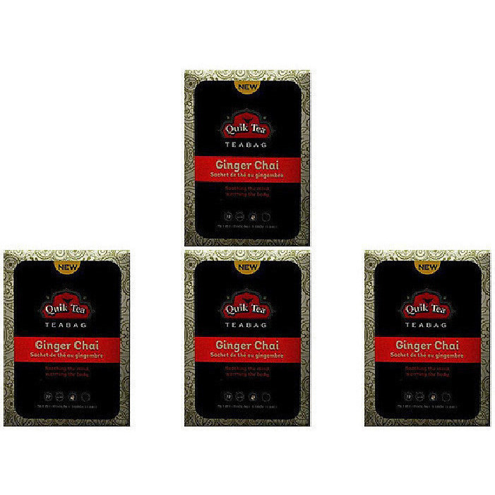 Pack of 4 - Quik Tea Ginger Chai 72 Bags - 5.08 Oz (144 Gm)