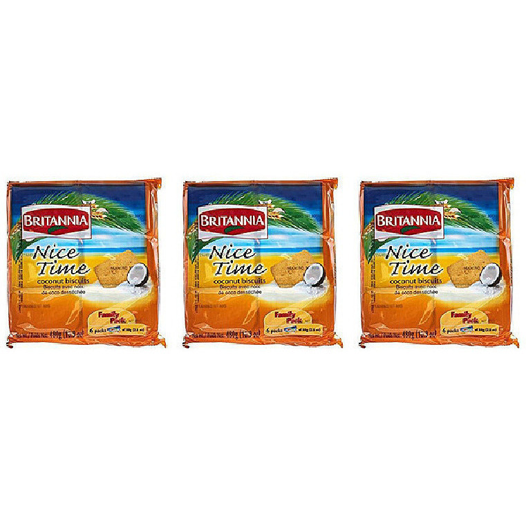 Pack of 3 - Britannia Nice Time Coconut Biscuits - 480 Gm (16.9 Oz)