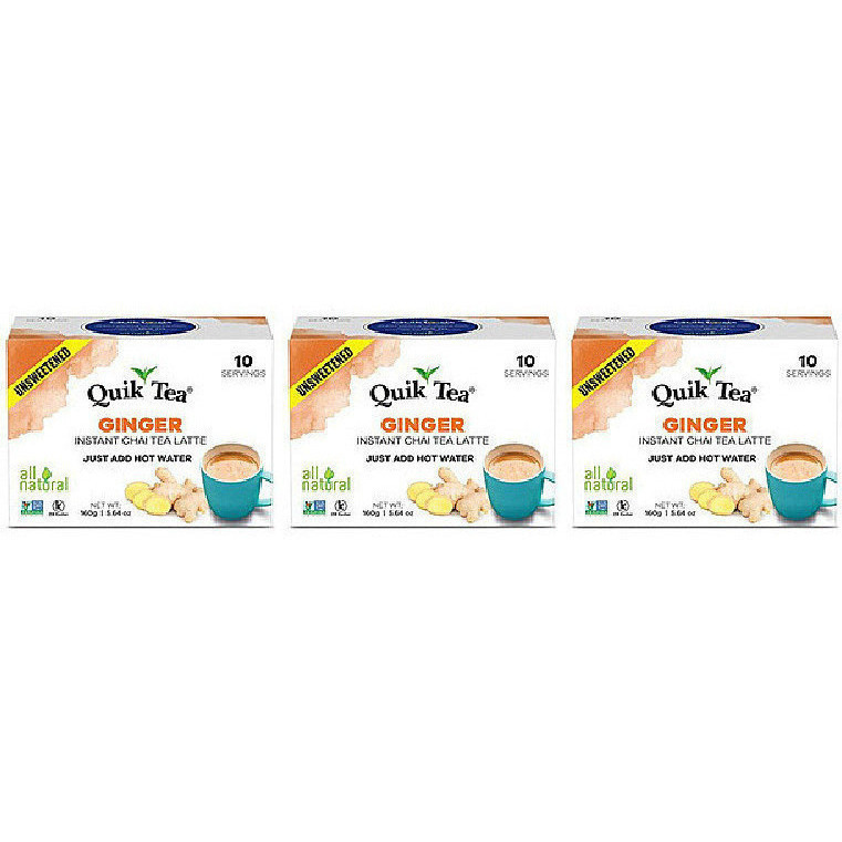 Pack of 3 - Quik Tea Ginger Chai Unsweetned - 160 Gm (5.64 Oz)
